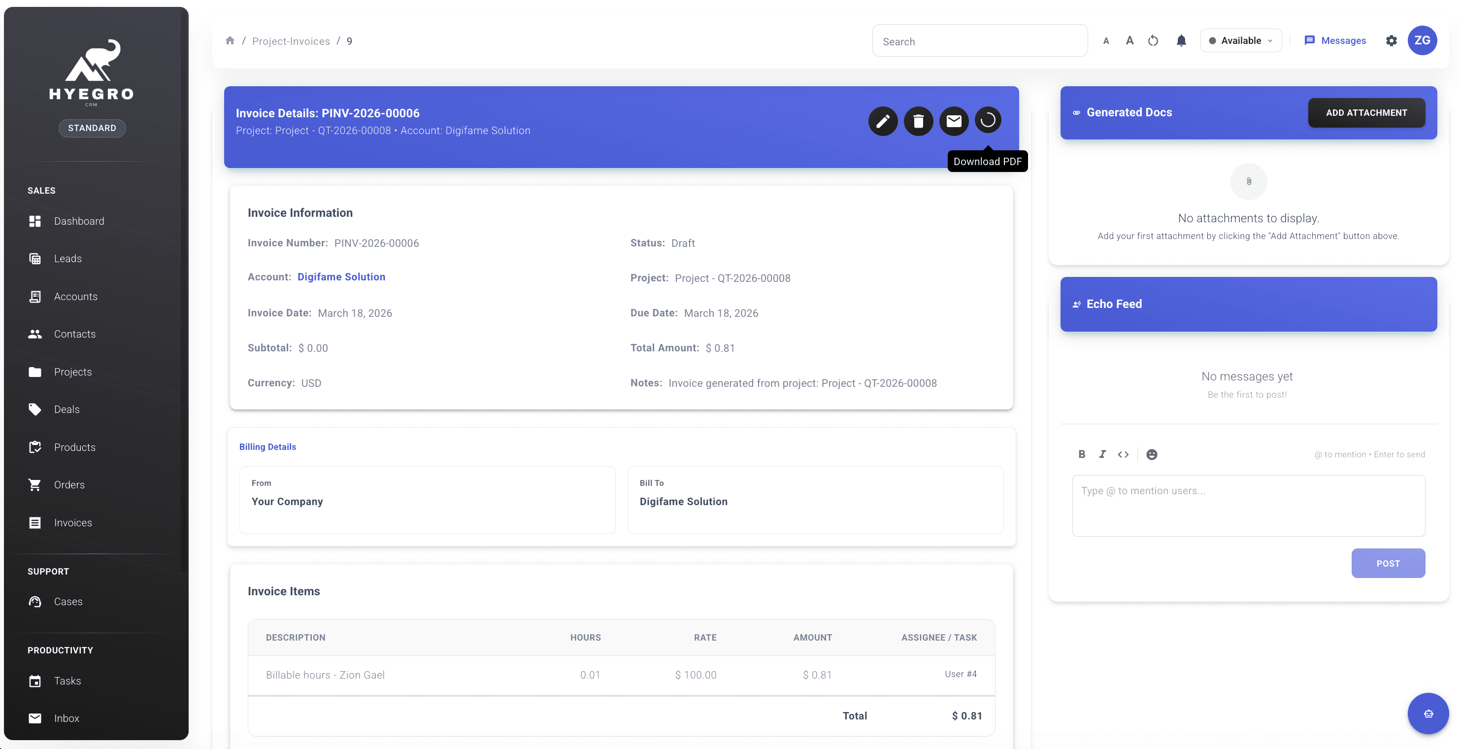 Hyegro Invoice Details