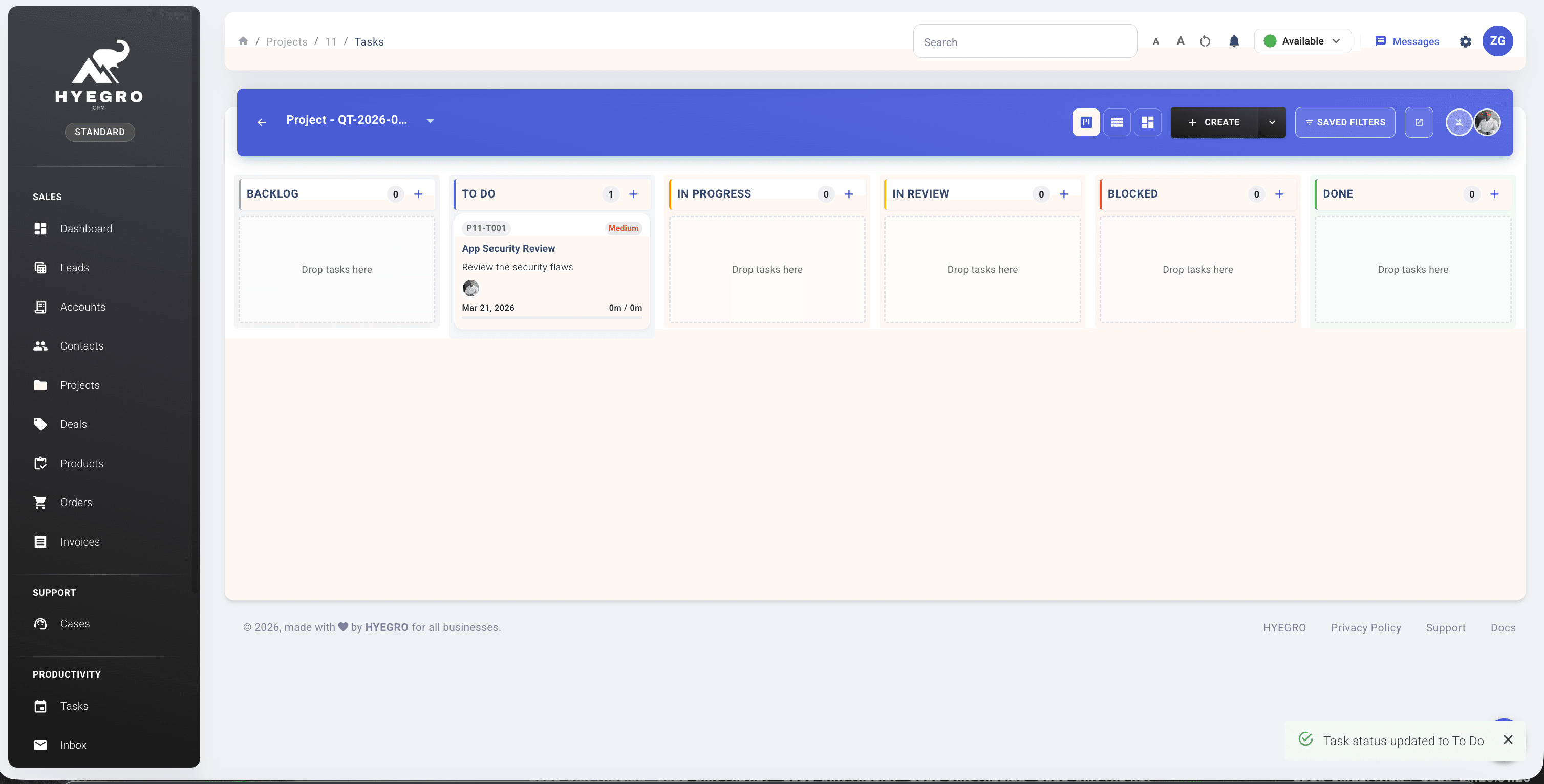 Hyegro Kanban Board
